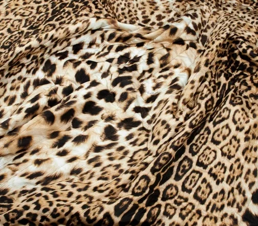 Курточная стеганая ткань на синтепоне R.Cavalli "Леопард", купон, цвет коричневый/бежевый, 6112214к