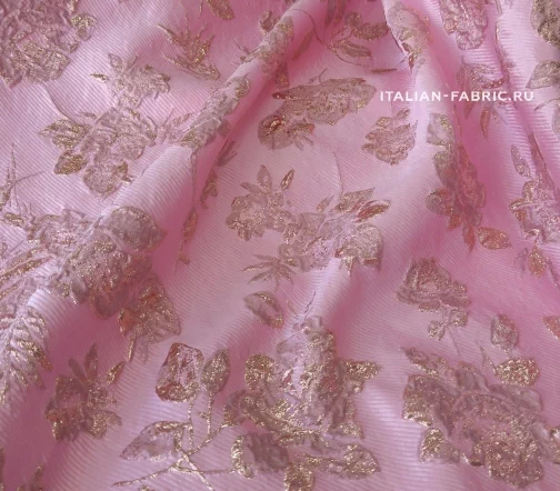 Жаккард с шелком "3D золотые цветы", цвет розовый, 01795
