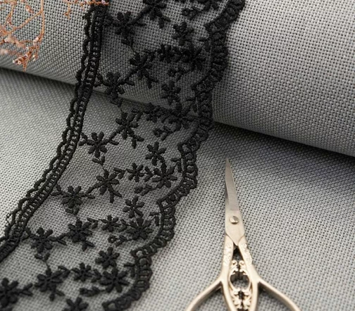 Кружево вышивка на тюле GOODMAN, ширина 65 мм, уп./4,5 м, цвет черный