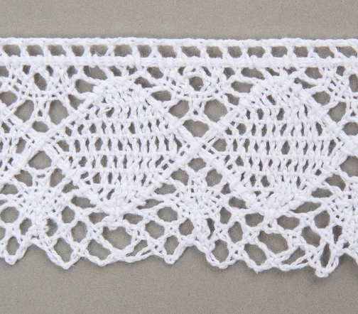 Тесьма вязаная ажурная хлопковая, ширина 42 мм, цвет белый, 50-7268-01