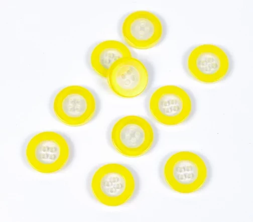 Пуговицы, Union Knopf, "Круглые, с кантом", 4 отв., пластик, цвет прозрачн/желтый, 15 мм