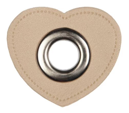 Люверс пришивной на патче HKM "Сердце", 3,5х4см, 2шт., цв. бежевый, арт. 1202/42