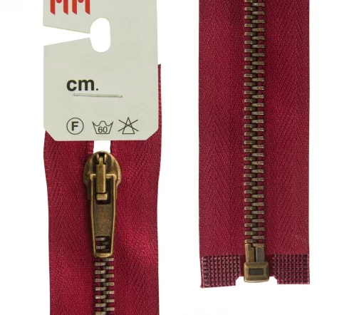Молния RiRi металл разъёмная, 1 замок 5 мм 60 см, подвеска АТ, цепь антик медь, цвет 2411, бордовый