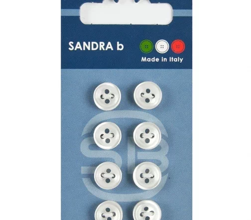 Пуговицы Sandra, 10 мм, 4 отв., пластик, 8 шт., белый, арт. CARD002