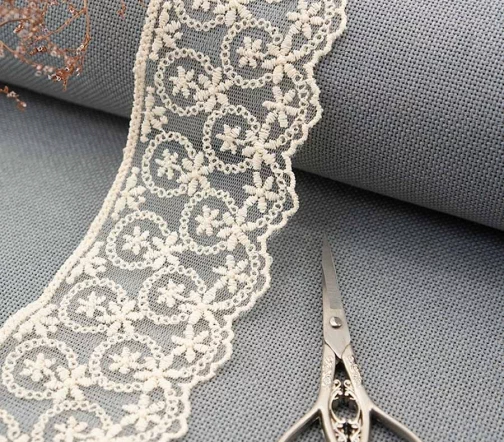 Кружево вышивка на тюле GOODMAN, ширина 63 мм, уп./3,5 м, цвет бежевый