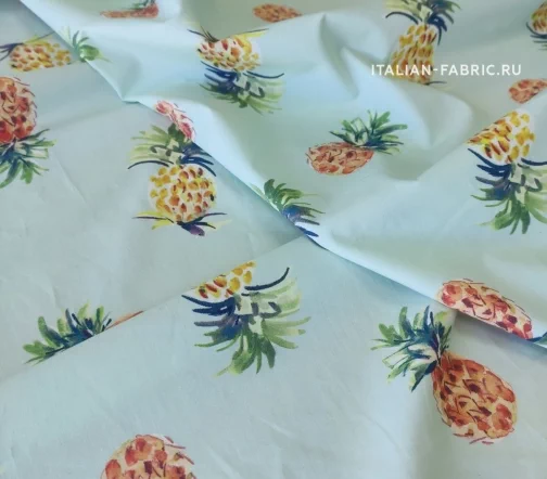 Поплин стрейч "Ананасы на мятном", 1052109