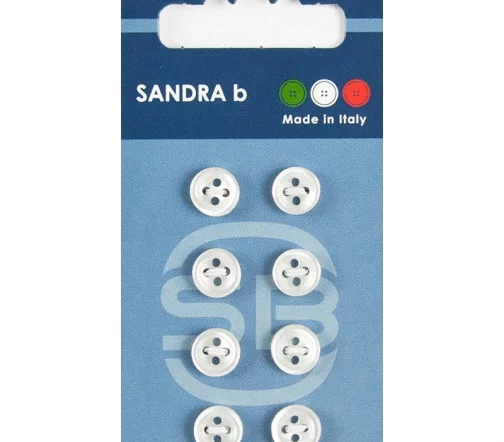 Пуговицы Sandra, 9 мм, 4 отв., пластик, 8 шт., белый, арт. CARD001