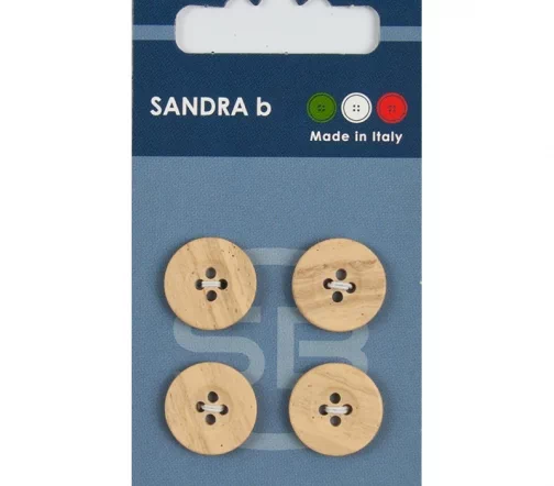 Пуговицы Sandra, 15 мм, 4 отв., пластик, 4 шт., деревянный, CARD236
