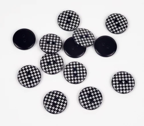 Пуговица Куриная лапка, 2отв., пластик, цв. черный/белый, 15 мм