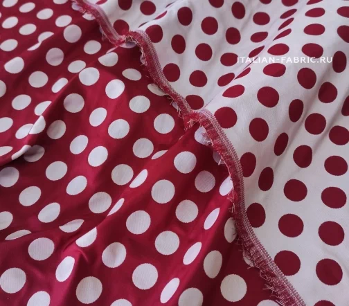Плащевая двусторонняя ткань "Горох красный", 1032043