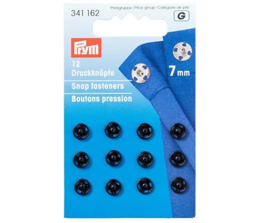 341162 Кнопки пришивные, латунь, 7 мм, цвет черный, 12 шт., Prym