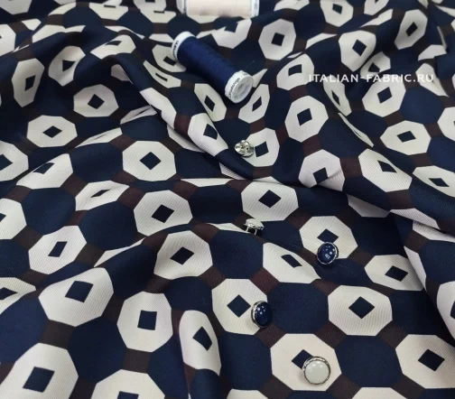 Шелк твиловый "Восьмиугольники", цвет синий/коричневый, 1102016