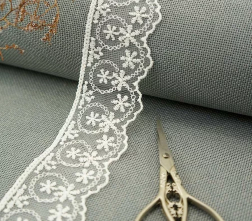 Кружево вышивка на тюле GOODMAN, ширина 45 мм, уп./3,5 м, цвет молочный