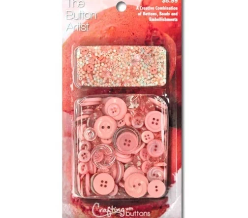 Набор пуговиц и бисера "Button Artist", "Buttons& Beads Sorbet", цвет розовый кремовый