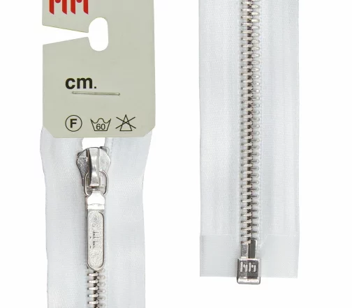 Молния RiRi атласная, металл, разъём, 1 замок 6 мм 60 см, подвеска LANG26, цепь NI, цвет 2101, белый