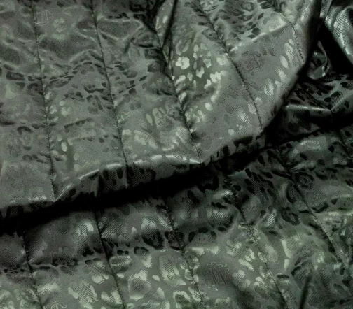Курточная стеганая ткань на синтепоне R.Cavalli "Леопард", цвет зелено-серый, 6112217