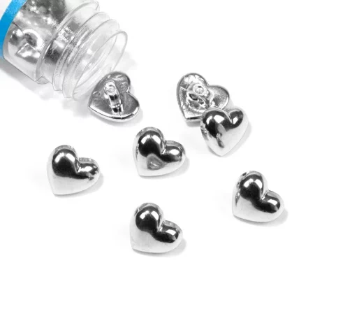 Пуговица DILL "Сердечко", на ножке, пластик, цвет серебро, 11 мм
