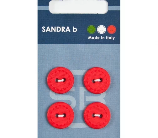 Пуговицы Sandra, 15 мм, 2 отв., пластик, 4 шт., цвет красный, CARD057