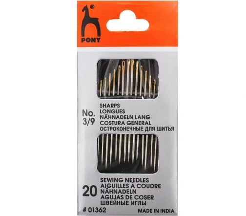 Иглы ручные для шитья Sharps с золотым ушком, № 3-9, 20 шт., PONY 01362