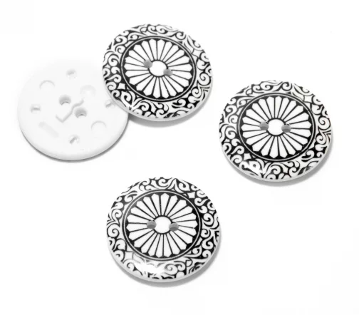 Пуговица DILL "Узоры", 2 отв., пластик, цвет черный/белый, 25 мм