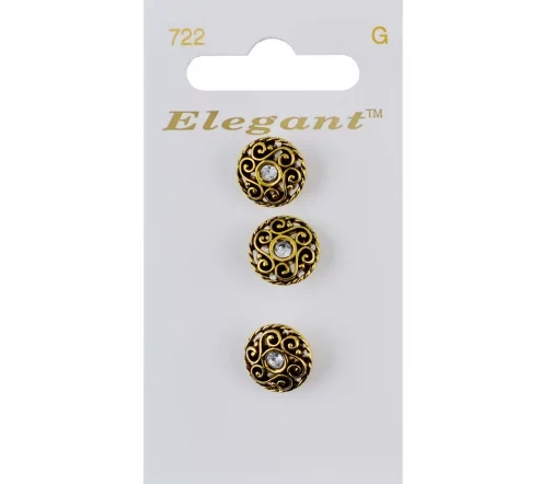 Пуговицы, Elegant, арт. 722 E, на ножке, 12 мм, пластик/стразы, 3 шт.
