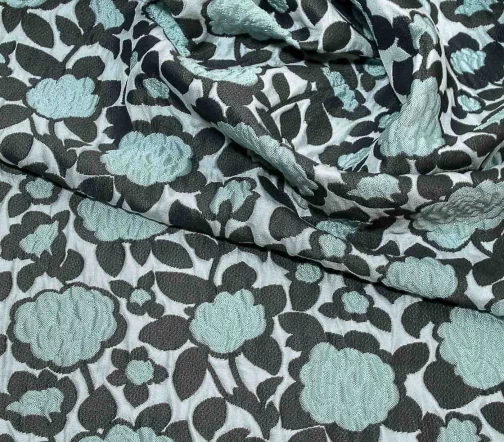 Жаккард "Бирюзовые цветы 3D", 00451