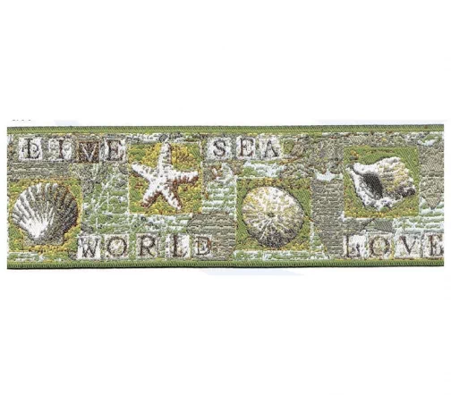 Лента жаккард Safisa "Ракушки", 50 мм, цвет зелени, 9216-50мм-03