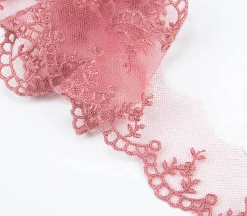 Кружево IEMESA (вышивка на тюле), ширина 25 мм, цвет пыльно-розовый