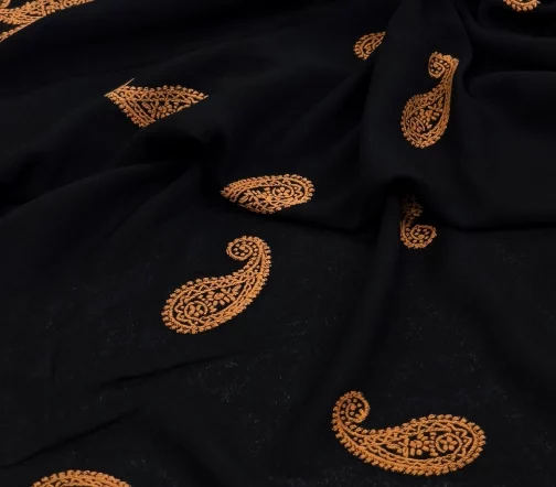 Вуаль креп "Коричневые пейсли", фон черный, 1062450-1