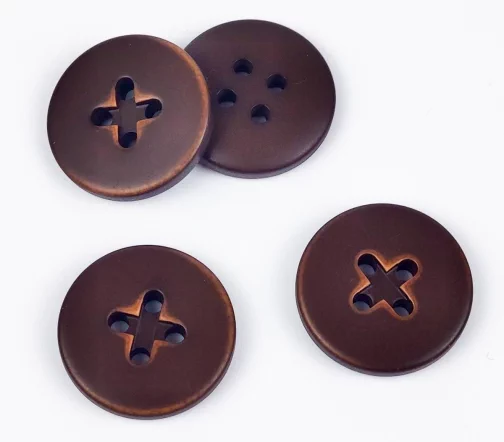 Пуговица, Union Knopf, "Прорезь-крест", 4 отв., пластик, цвет коричневый, 23 мм
