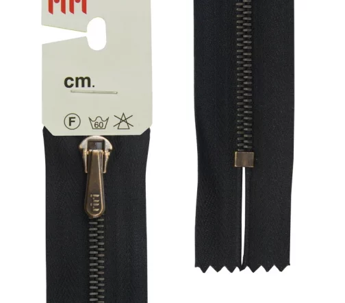 Молния Riri брючная, металл антик медь, неразъёмная, 4мм 18см, цвет 2110, черный