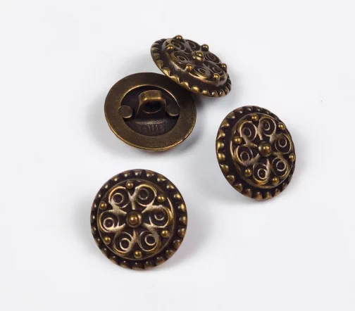 Пуговица DILL "Цветок", на ножке, металл, цвет состар.золото, 15 мм