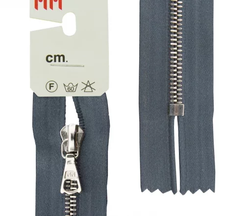 Молния RiRi атласная, металл, неразъём, 4мм 16см, подвеска Flach, цепь Ni, цвет 2121, серый стальной