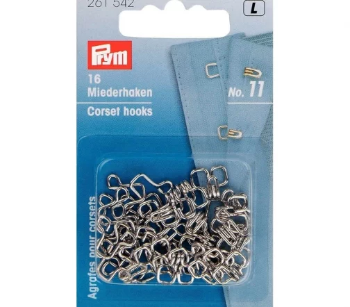 261542 Крючки и петли для корсета (латунь) №11, серебристый цв., 16шт., Prym