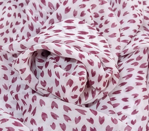 Шифон "Бордовые тюльпанчики", фон молочный, 02111