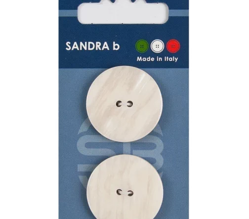 Пуговицы Sandra, 28 мм, 2 отв., пластик, 2 шт., белый, CARD013