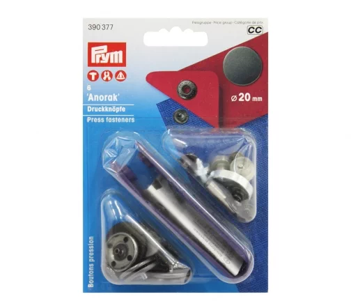 390377 Кнопки Anorak плоские матовые, латунь, цвет черный, 20 мм, 6 шт, Prym