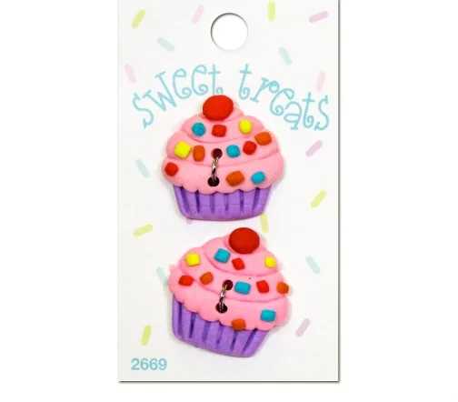 Декор. пуговицы "Капкейки", серия "Sweet Treats", арт 2669, 2 отв., 28 мм, пластмасса, 2 шт