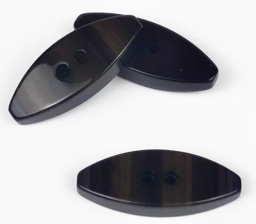 Пуговицы, Union Knopf, "Пальтовые, эллипс", глянец, в полоску, 2 отв., пластик, цвет черный, 41 мм