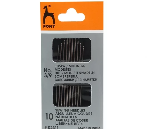 Иглы ручные для шитья шляпные, № 3-9, 10 шт., PONY 02311