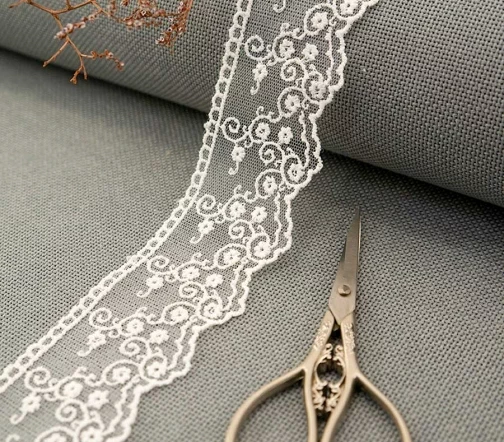 Кружево вышивка на тюле GOODMAN, ширина 42 мм, уп./3,5 м, цвет молочный