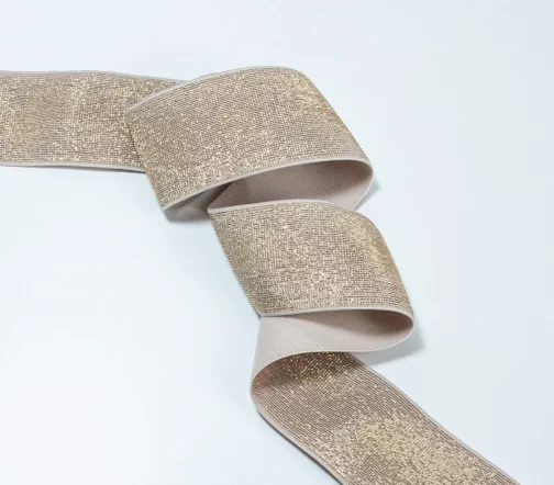 Резинка-пояс эластичный с люрексом MATSA, цвет бежевый с золотом 8038, 40 мм