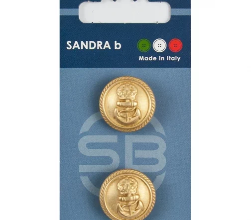 Пуговицы Sandra "Якорь", на ножке, 20,5 мм, металл, 2 шт., матовое золото, CARD222