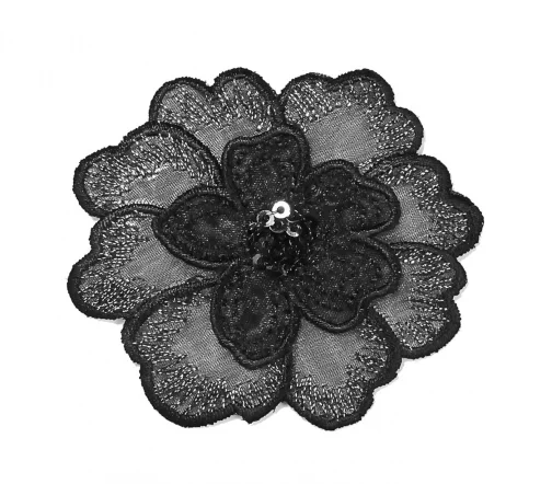 Термоаппликация Marbet "Цветок вышитый черный с пайетками", d 7 см, 565347.004