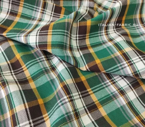 Курточный хлопок в зеленую/коричневую клетку, 02078