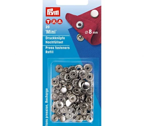 390363 Кнопки MINI, латунь, цвет серебристый, 8 мм, 20 шт, Prym