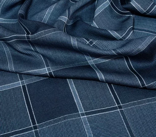 Плательная вискоза в клетку джинсового/молочного цвета, 6082210