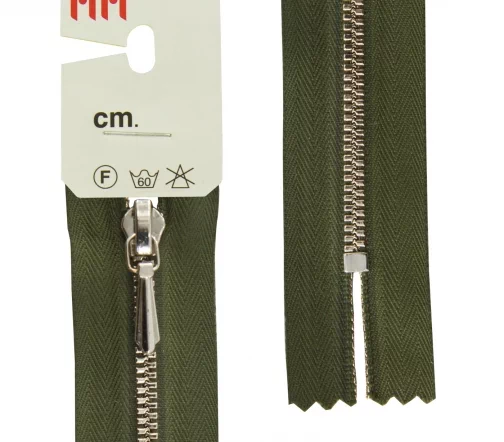 Молния RiRi металл, Ni, слайдер Tropf, 3 мм, неразъёмная, 18 см, цвет 2827, хаки