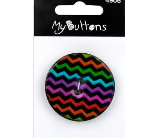 Пуговица "My Buttons" Dark Chevron, 34 мм, 2 отв., кокос, цвет черн/фиол/красн/зеленый, 630004908