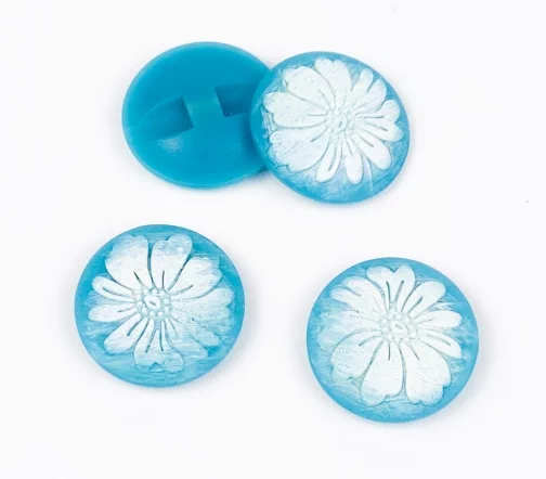 Пуговицы, Union Knopf, "Выпуклый цветок", круглые, на ножке, пластик, цвет голубой, 23 мм